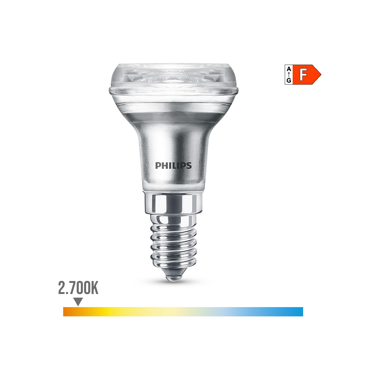 Bombilla reflectora led cla 36d 1,8w r39, 150im e14 2700k. philips