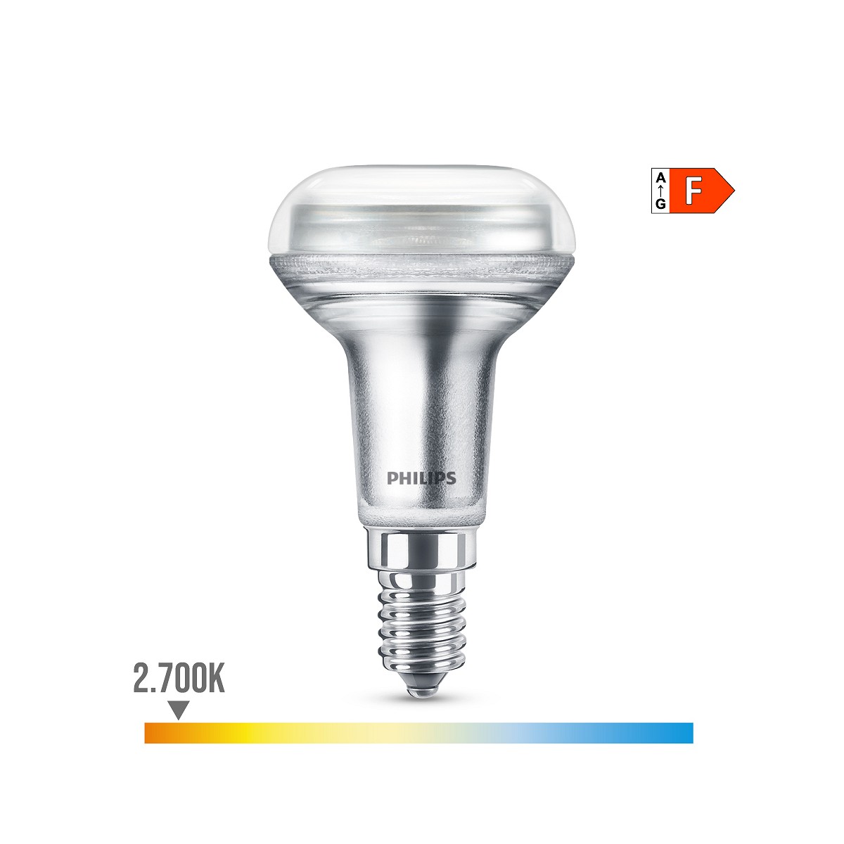 Bombilla reflectora led cla 36d 2,8w r50, 210im e14 2700k. philips