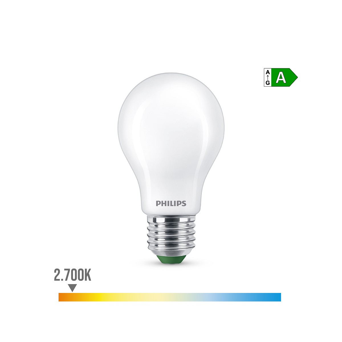 Bombilla ultra efficient led classic 5,2w 1095im e27 2700k, ø10,4x6cm, philips