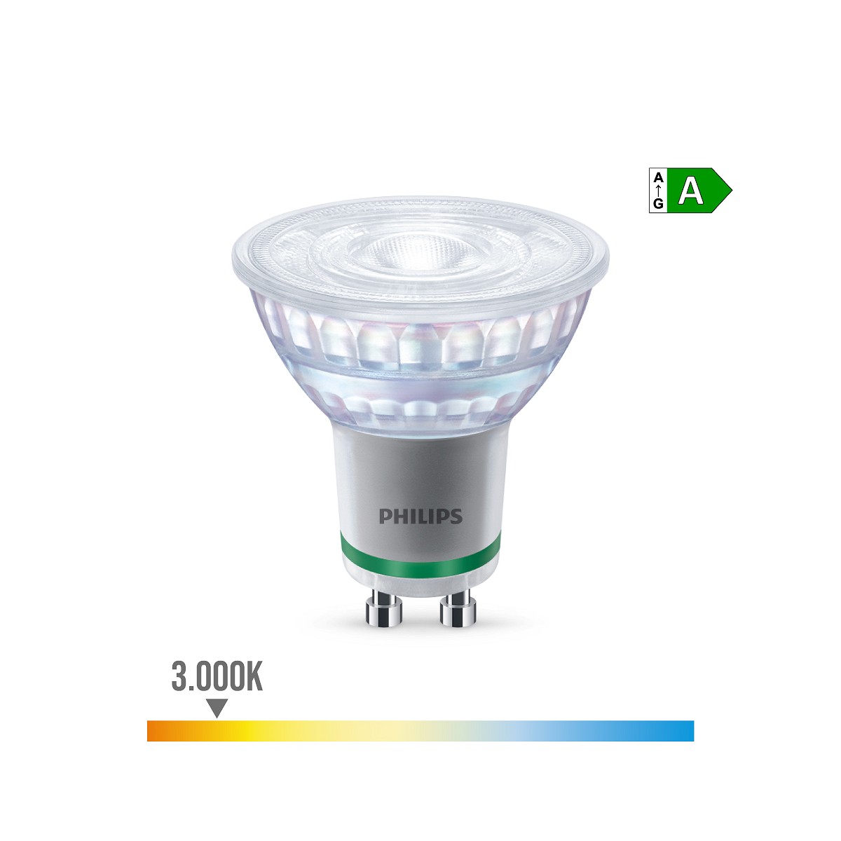 Bombilla ultra efficient led spot 36d 2,1w 375im gu10 3000k, 220-240v ac 50/60hz. philips