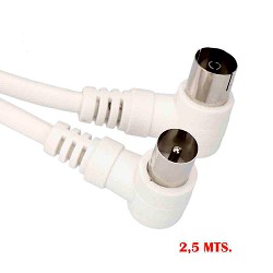 Prolongacion tv acodada 9,5mm 2,5m envasada blanca edm