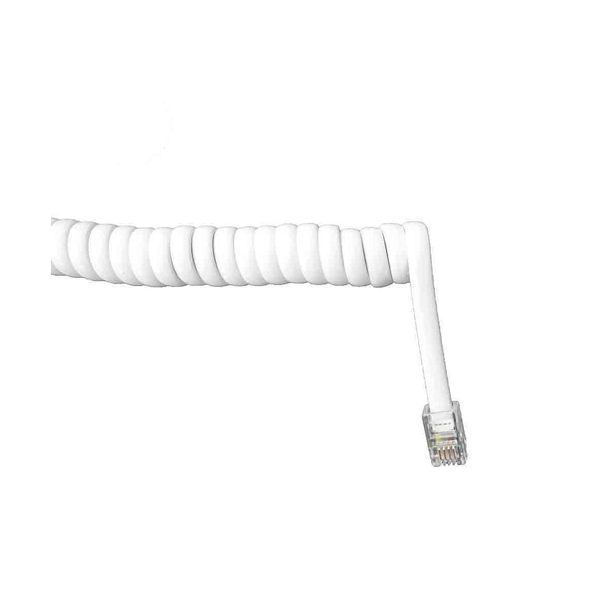 Prolongacion telefonica rizada 2,5m a 4m 4 vias blanca macho-macho 6v edm