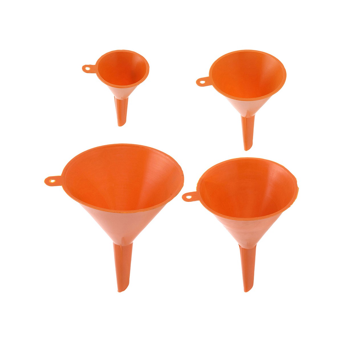 Set 4 embudos color naranja medidas: 5x8,5cm/7,2x11cm/10x14,5cm/12x16cm