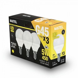 Compra BOMBILLA LED ESFÉRICA MATEL E14 5W CÁLIDA (3UNIDADES) al mejor precio