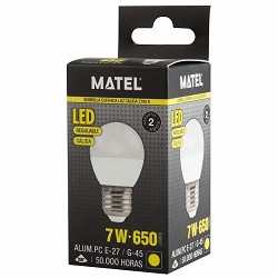 Compra BOMBILLA LED ESFÉRICA MATEL REGULABLE 7W E27 CÁLIDA al mejor precio