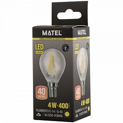 Compra BOMBILLA LED FILAMENTO ESFÉRICA MATEL G45 E14 4W CÁLIDA CLARA al mejor precio