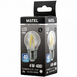 Compra BOMBILLA LED FILAMENTO ESFÉRICA MATEL G45 E27 4W FRÍA CLARA al mejor precio