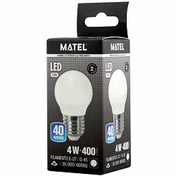 Compra BOMBILLA LED FILAMENTO ESFÉRICA MATEL G45 E27 4W FRÍA OPAL al mejor precio