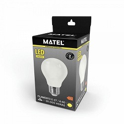 Compra BOMBILLA LED FILAMENTO ESTÁNDAR MATEL E27 A60 12W CÁLIDA OPAL al mejor precio