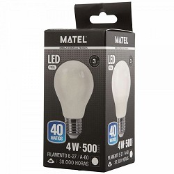 Compra BOMBILLA LED FILAMENTO ESTÁNDAR MATEL E27 A60 4W FRÍA OPAL al mejor precio