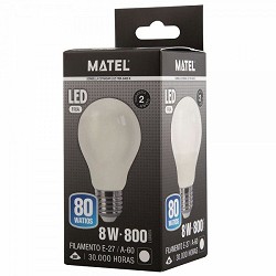 Compra BOMBILLA LED FILAMENTO ESTÁNDAR MATEL E27 A60 8W FRÍA OPAL al mejor precio