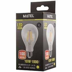 Compra BOMBILLA LED FILAMENTO ESTÁNDAR MATEL E27 A70 10W CÁLIDA CLARA al mejor precio