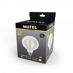 Compra BOMBILLA LED GLOBO FILAMENTO MATEL E27 G125 12W CÁLIDA CLARA al mejor precio