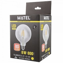 Compra BOMBILLA LED GLOBO FILAMENTO MATEL E27 G125 8W CÁLIDA CLARA al mejor precio