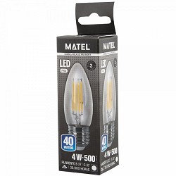 Compra BOMBILLA LED VELA FILAMENTO MATEL C37 E27 4W FRÍA CLARA al mejor precio