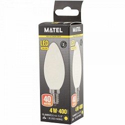 Compra BOMBILLA LED VELA FILAMENTO MATEL E14 C37 4W CÁLIDA OPAL al mejor precio