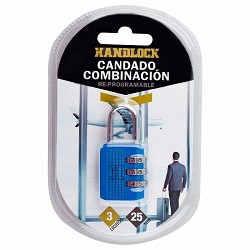 Compra CANDADO COMBINACIÓN HANDLOCK 3 NÚMEROS 25MM A/N AZUL al mejor precio