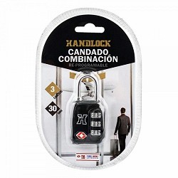 Compra CANDADO COMBINACIÓN TSA HANDLOCK NEGRO 3 NÚMEROS al mejor precio