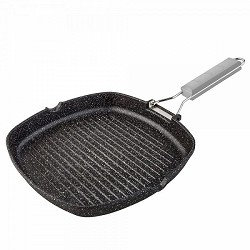 Compra GRILL ALUMINIO FUNDIDO MANGO ABATIBLE SUPERFICIE RAYADA PIEDRA 28CM al mejor precio