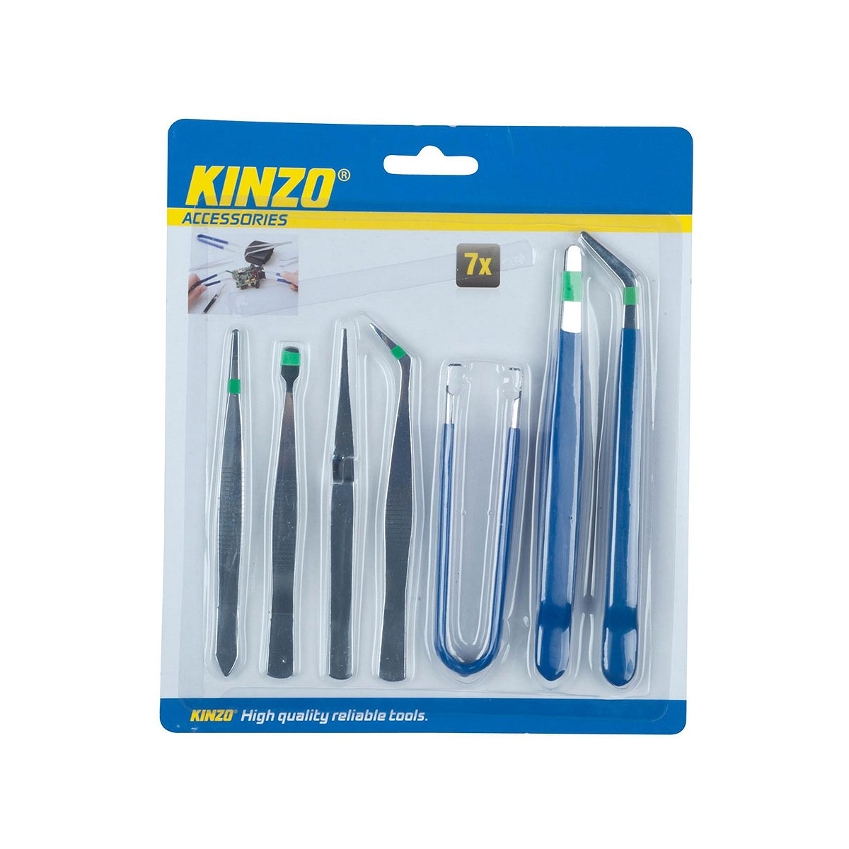 Pack 7 pinzas de precisión de acero para herramientas. kinzo