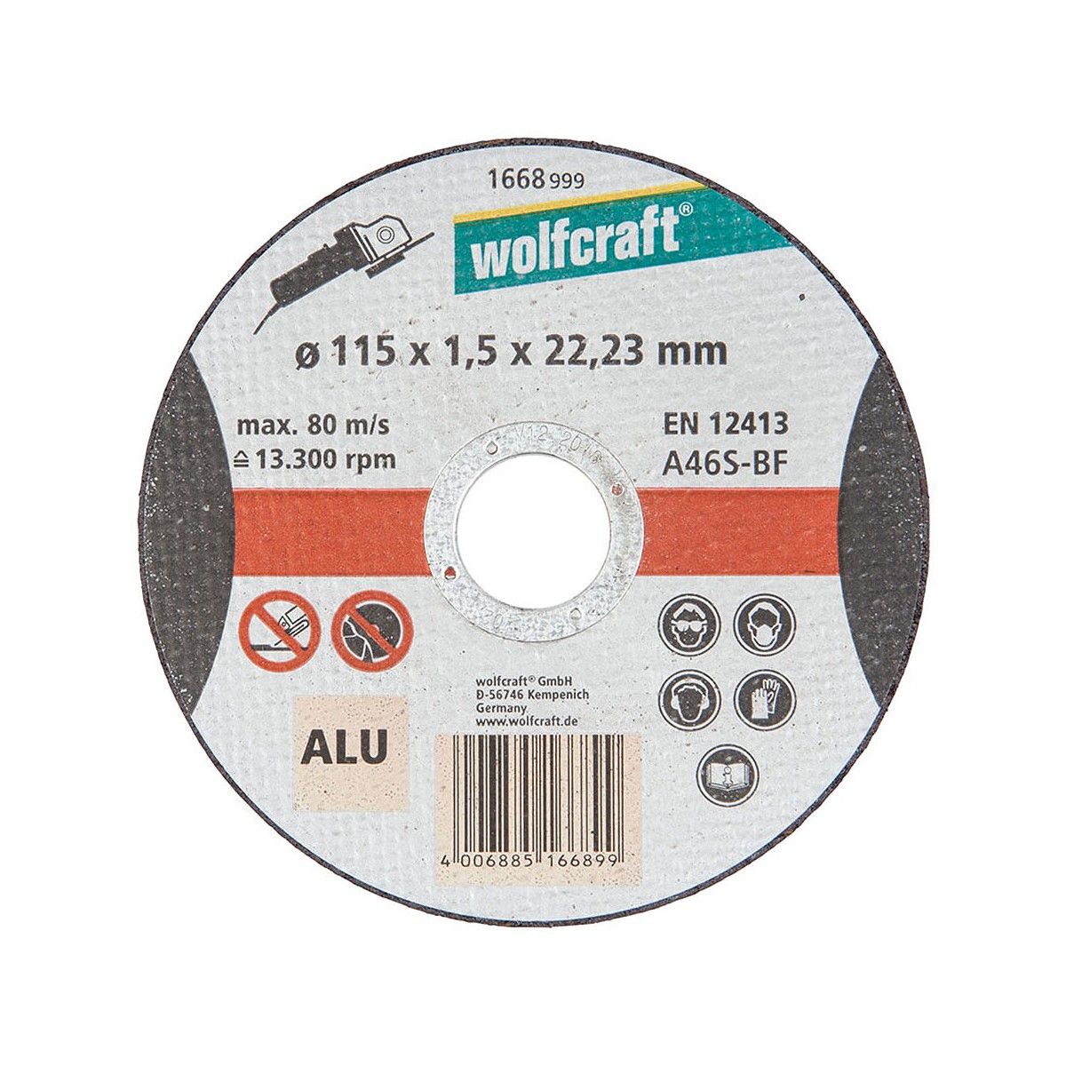 Disco corte para aluminio ø115x1,5x22,23mm. 1668999 wolfcraft