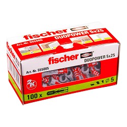 Pack 100 tacos duopower ø5x25mm caja 100 unid. 555005 fischer