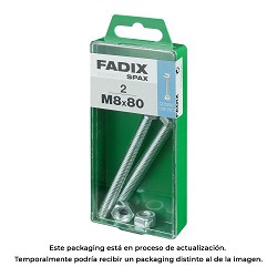 Caja m 2 unid. tornillo metrica cab hex+tuerca cinc m 8x80mm fadix