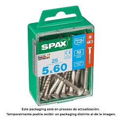 Caja 25 unid. tornillo madera spax cabeza plana inox a2 5,0x60mm spax