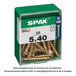 Caja 25 uds. tornillo madera spax cab. plana yellox 5,0x40mm spax