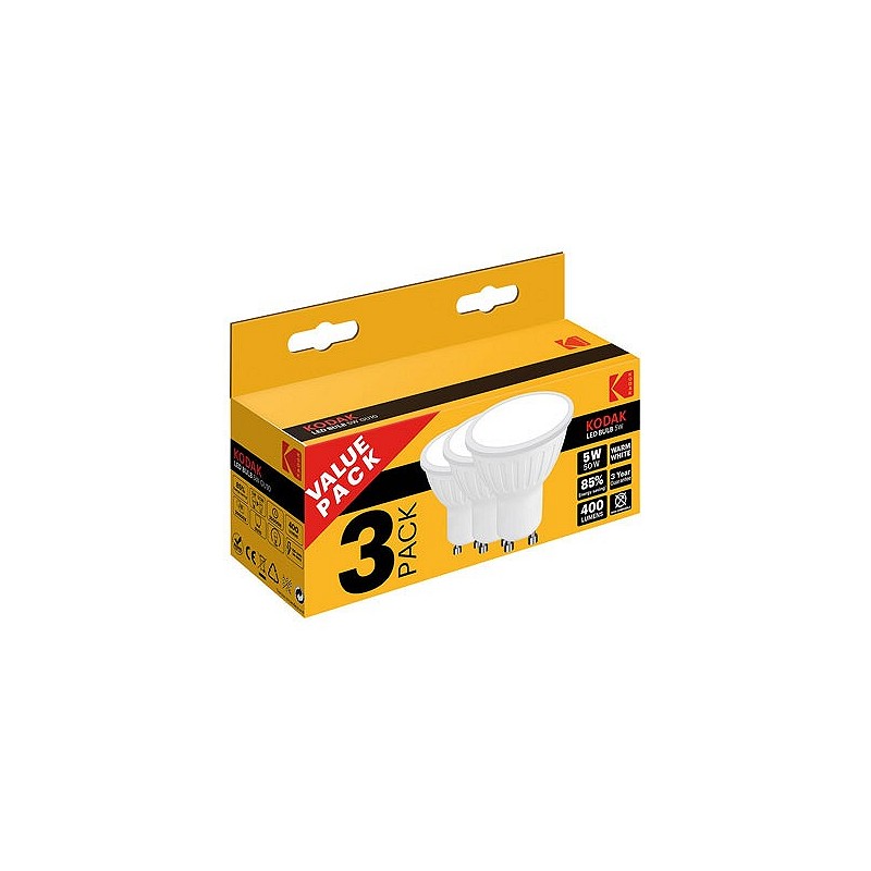 Compra Bombilla led dicroica (pack 3 unidades) gu10 luz calida 400lm 5w KODAK 30419605 al mejor precio