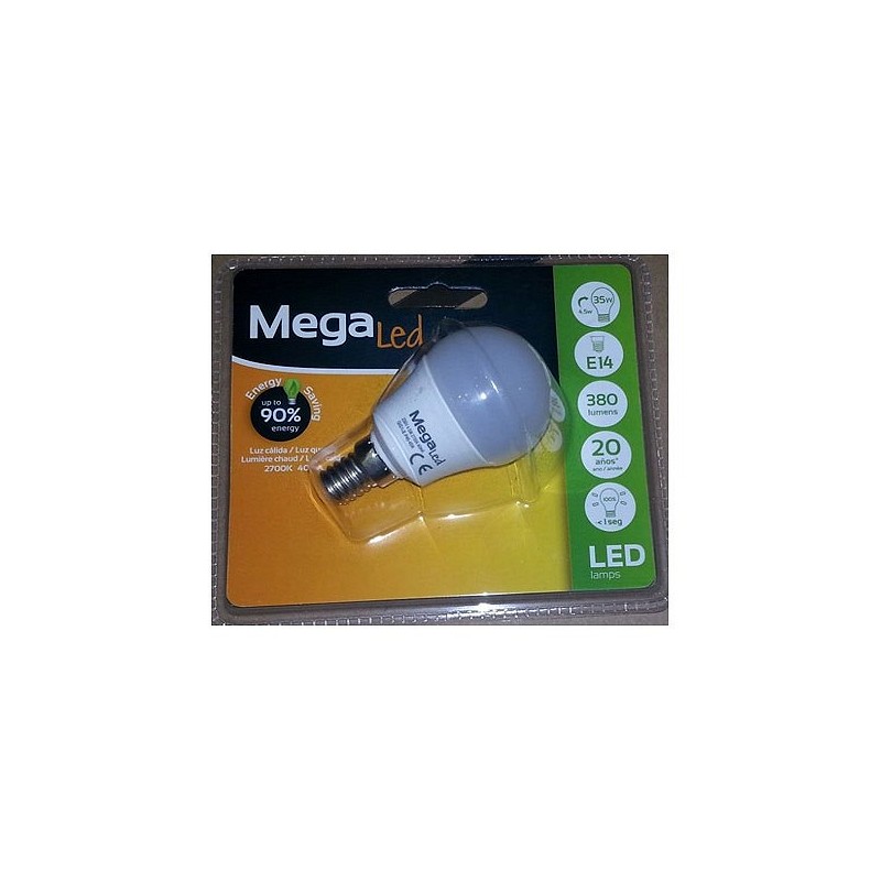 Compra Bombilla led esferica e14 luz calida 380lm 7w MEGALED GIG14E-P45-70W al mejor precio