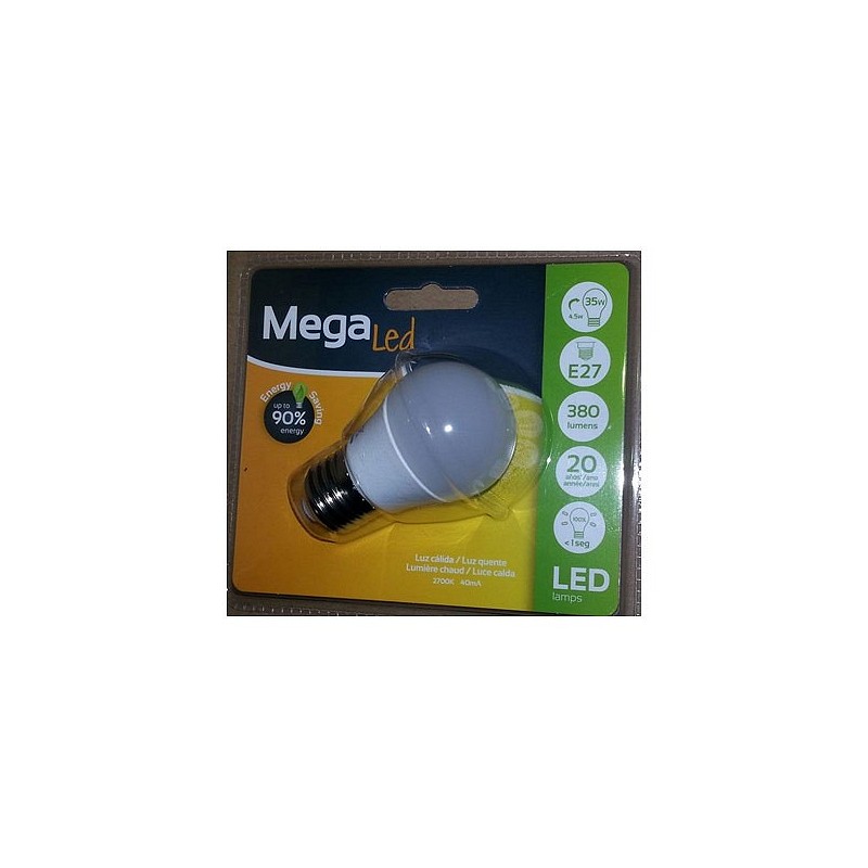 Compra Bombilla led esferica e27 luz calida 380lm 7w MEGALED GIG27E-P45-70W al mejor precio