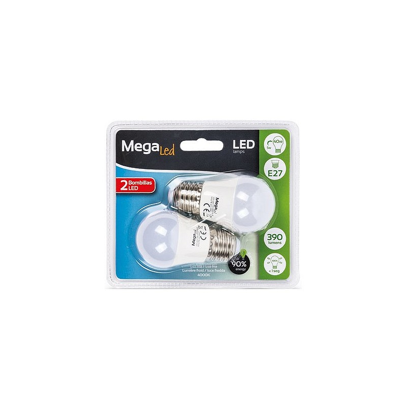 Compra Bombilla led esferica mini (pack 2 unidades) e27 luz neutra 390lm 5w MEGALED GIG27E-G45-50NP2 al mejor precio