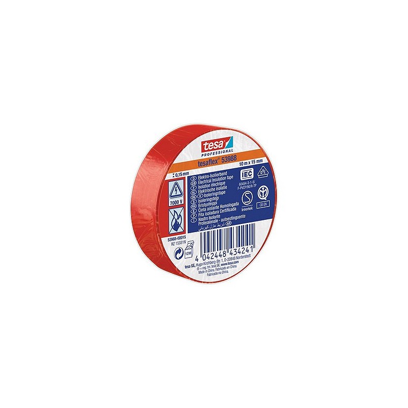 Compra Cinta aislante tesaflex rojo 10 m x 15 mm TESA TAPE 53988-00015-00 al mejor precio