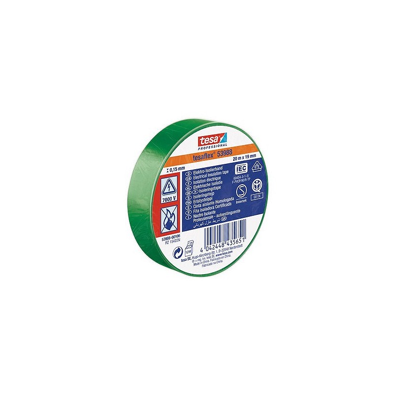 Compra Cinta aislante tesaflex verde 20 m x 19 mm TESA TAPE 53988-006106-00 al mejor precio