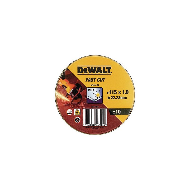 Compra Disco corte inox 115x1,0x22,23mm fast cut dewalt 10 pz DEWALT DT3506-QZ al mejor precio