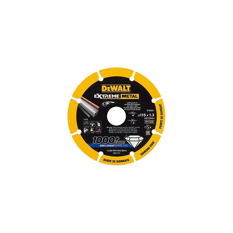 Compra Disco diamante corte metales diámetro 115 x 1,3 mm DEWALT DT40251 al mejor precio